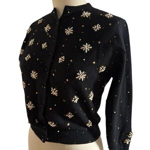 Vintage Embellished Black Cashmere Cardigan